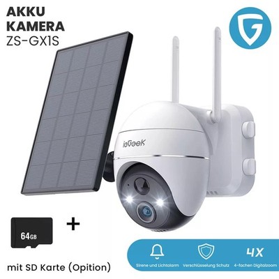 3MP PTZ Dome Überwachungskamera Wifi Kamera Außen Akku 4xZoom 2-Wege-Audio Alexa