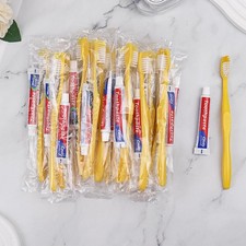 Disposable Toothbrushes with Toothpaste Pack of 100, Yellow Hollow Toothbrush...