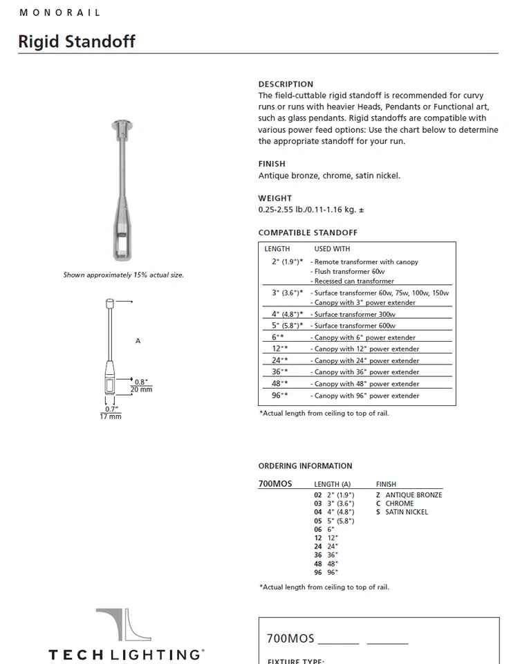 Tech Lighting Monorail - 3.5" Satin Nickel MO Rigid Ceiling Stand Off 700MOS03S - Image 3 of 3