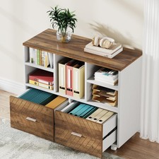 2-Drawer Wood File Cabinet, Mobile Lateral Filing Cabinet for Hanging Letter ...