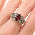 Judith Jack Sterling Silver Vintage Real Red Garnet & Marcasite Ring Size 7.25