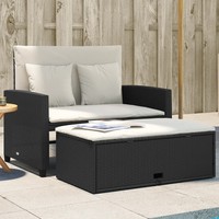Gartensofa 2-Sitzer Schwarz Poly Rattan Mit Kissen