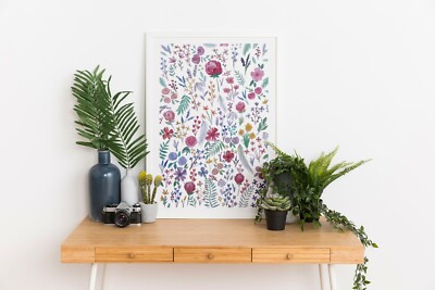 Aquarell Blumen Blumen Rosen bunte Pfingstrosen botanischer Laubdruck A4 