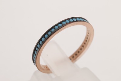 Türkischer Schmuck runder Türkis 925 Sterling Silber Rosegold Bandring Größe 