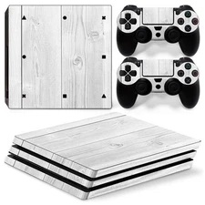 Sony PS4 PLAYSTATION 4 Pro Skin Sticker Screen Protector Set - White Wood Motif