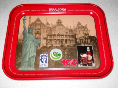 Original Coca-Cola Tablett Metall USA Motiv 1986 CRESCENT HOTEL CELEBRATION