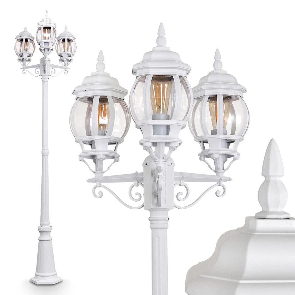 Außen Steh Stand Lampen 3-flammige Kandelaber Wege Garten Leuchten Laterne weiß - Bild 3 von 4