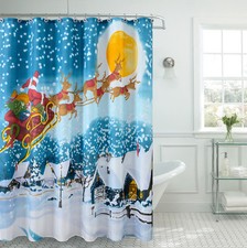 Season's Greetings Christmas Holiday Fabric Shower Curtain Santa Coming to town