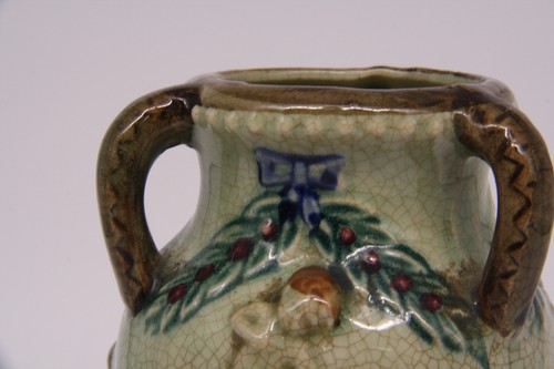 Majolica 3 Handle Cherub Vase Angels Made in Japan Vintage Ceramic - Picture 5 of 9