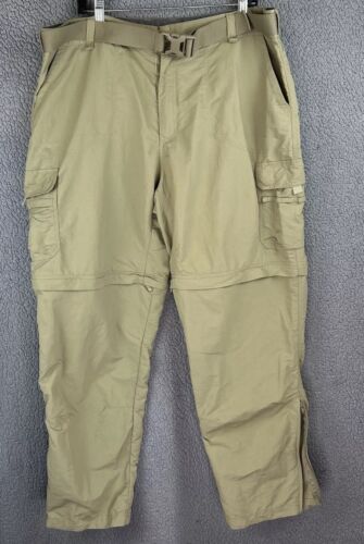 Cabelas Convertible Cargo Pants Mens 40x33 Khaki Zip Off Nylon Belted Shorts