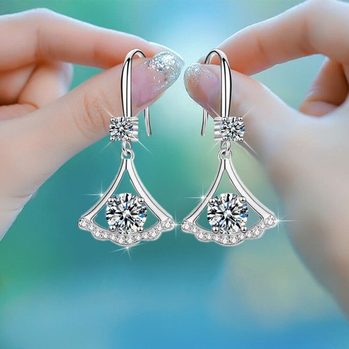 Crystal 925 Sterling Silver Swirl Hook Earrings Fashion Women UK Jewelry Gif17 - Picture 20 of 29