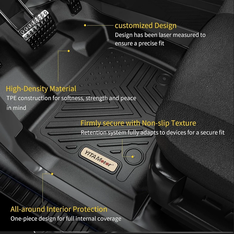 Car Floor Mats Liner For 2010-2014 Ford F-150 F150 SuperCrew Cab TPE All-Weather - Image 3 of 4