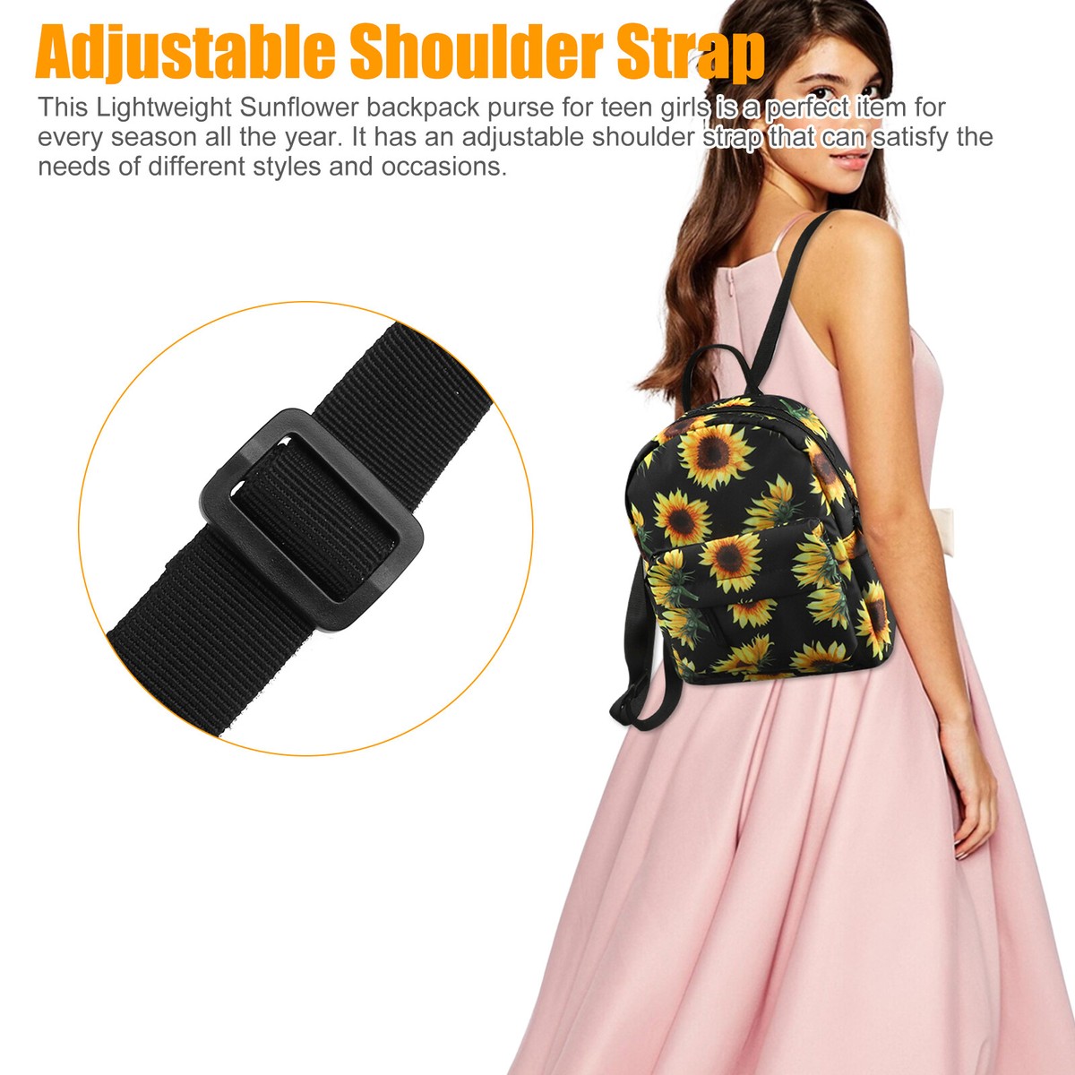 Mini Sunflower Backpack for Women Vegan Leather Small Multi-Purpose Purse TSV Mini Sunflower Backpack, Floral Pattern, Women main image 2