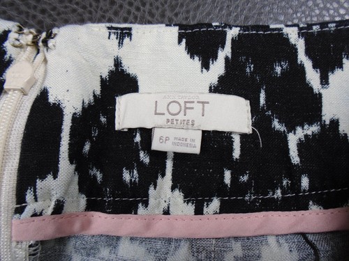 Gonna Ann Taylor Loft 6P 6 Petites nera e avorio stampa Ikat misto lino tasche - Foto 7 di 9