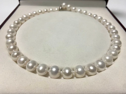 HUGE 17"12-13mm natural south sea genuine white round pearl necklace 3308AAA