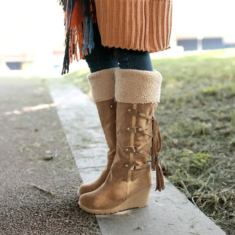 Desde Vaciar la basura desarrollando Botines De Mujer Elegantes Botas Zapatos De Tacón Bajo A La Rodilla | eBay