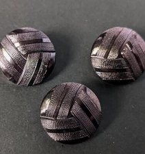 Vintage Czech Glass Purple Metallic Buttons Set of 3 1930's Self Shank  A2