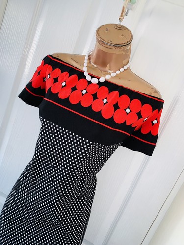 Frank lyman off shoulder polka dot & floral dress uk size 16 - Picture 7 of 13