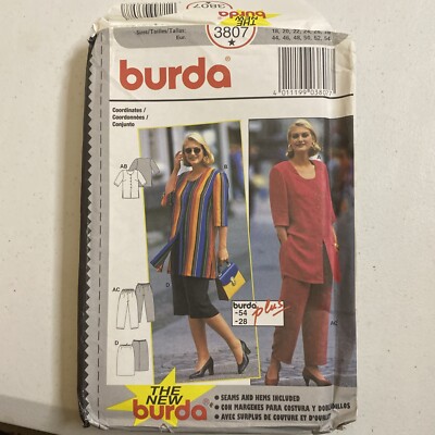 Burda 3807 Blouse + Pants + Skirt Size 18-28 Uncut