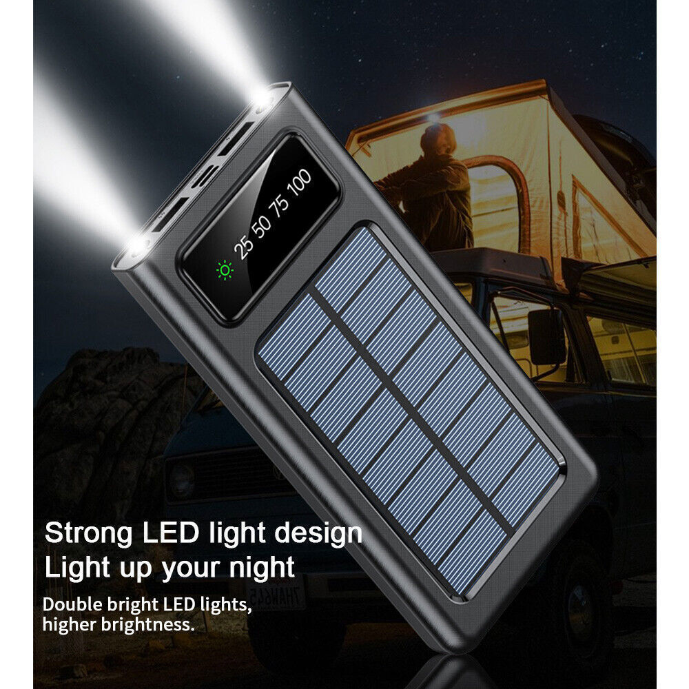Super 20000mAh 2-USB Portable Charger Solar Power Bank for Cell Phone Outdoor-