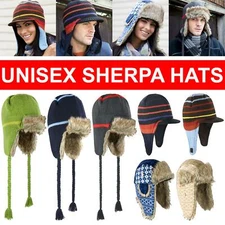 Mens Ladies Winter Sherpa Hat Faux Fur Fleece Russian Trapper Ear Protection Cap