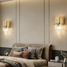 2 Pack-Gold Crystal Wall Lights 3 Tiers Crystal Wall Sconces Light Bedside Lamps