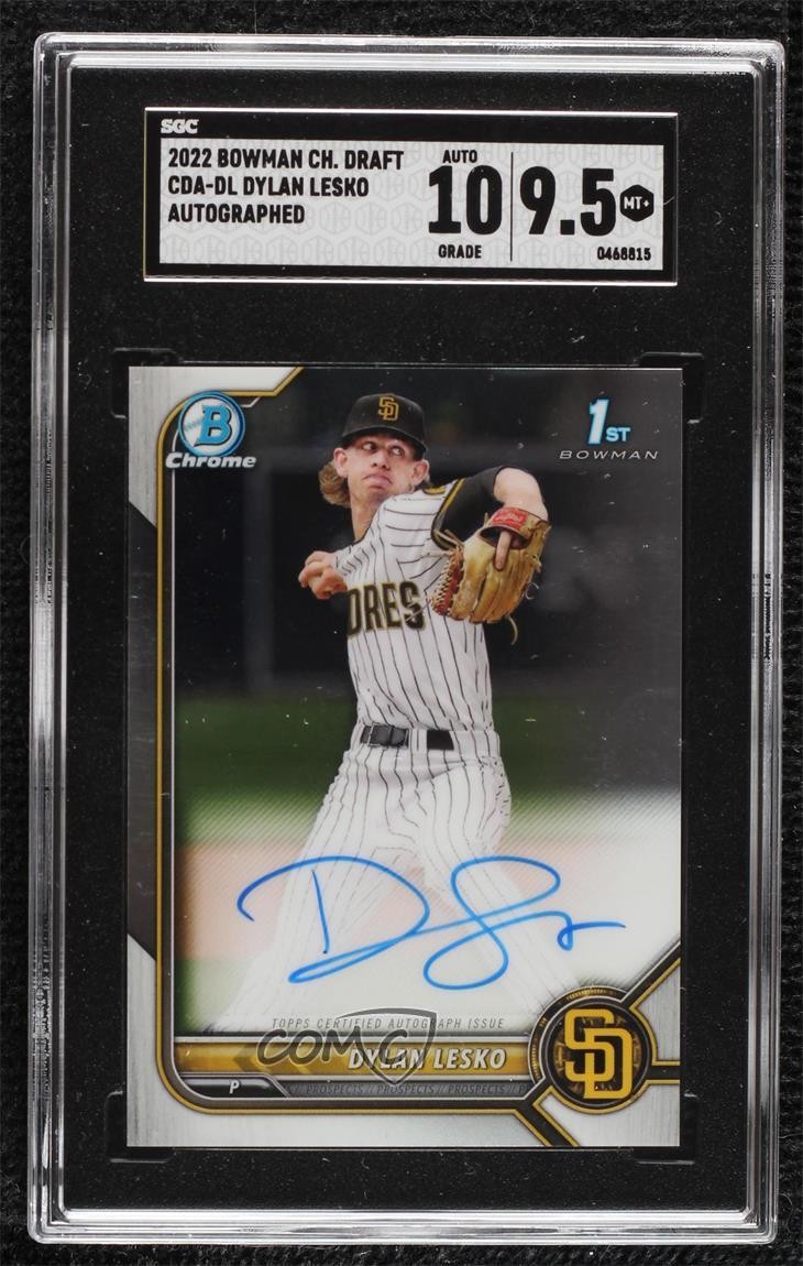 2022 Bowman Draft Chrome Pick Dylan Lesko #CDA-DL SGC 9.5 Mint+ Auto 09xd