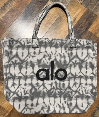 ALO Yoga Gray Tie Dye Canvas Tote Bag Large Gym Beach Carryall Logo
