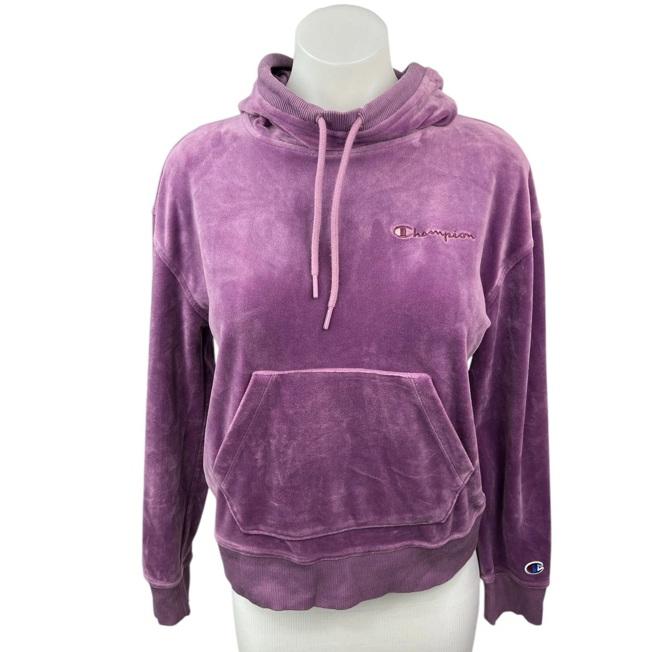 Champion Women's Purple Velour Velvet Hoodie Track Sweatshirt Sweater Top Sz XS