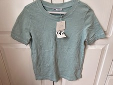 Zara Tee T-Shirt Womens Green Short Sleeve Pullover Crew Neck Classic Sz Med NWT