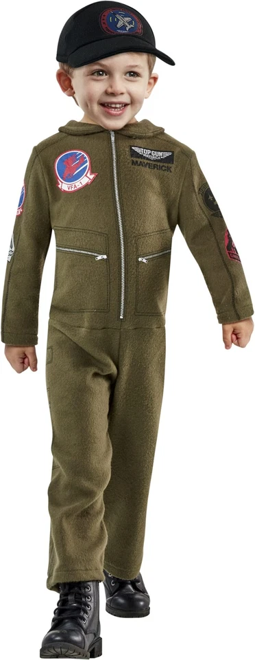 Baby Toddler Top Gun Maverick Fleece Costume Jumpsuit Cap Kids Movie Dress - Image 2 of 4