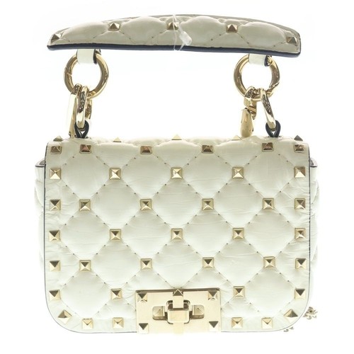 VALENTINO Rockstud Spike Chain Leather Shoulder bag White Authentic From Japan !