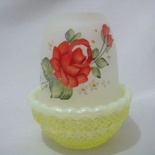 Rare Mosser Glass Vaseline Uranium Glimmer Light Rose Painted Japan Exclusive