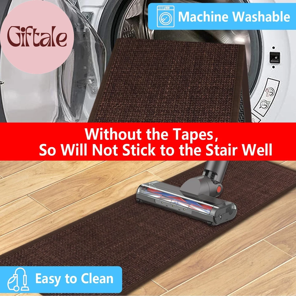 Pisadas antideslizantes para alfombras de escalera con respaldo de goma, alfombra de escalera de yute marrón profundo escalera Foto 4 de 4