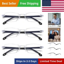 Auto Focus Reading Glasses, 3 Pairs Rimless Blue Light Blocking Smart Zoom Re...