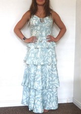 Indikah Blue Floral Smocked Strappy Sleeveless Ruffle Maxi Dress Size L