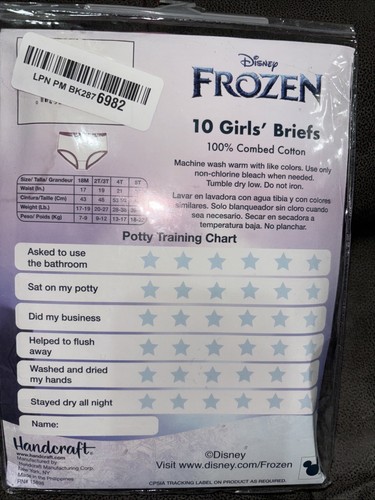 Disney Girls Briefs sz 2-T/3-TMulticolor Frozen Super Soft 100% Cotton 10 Pack - Picture 2 of 2
