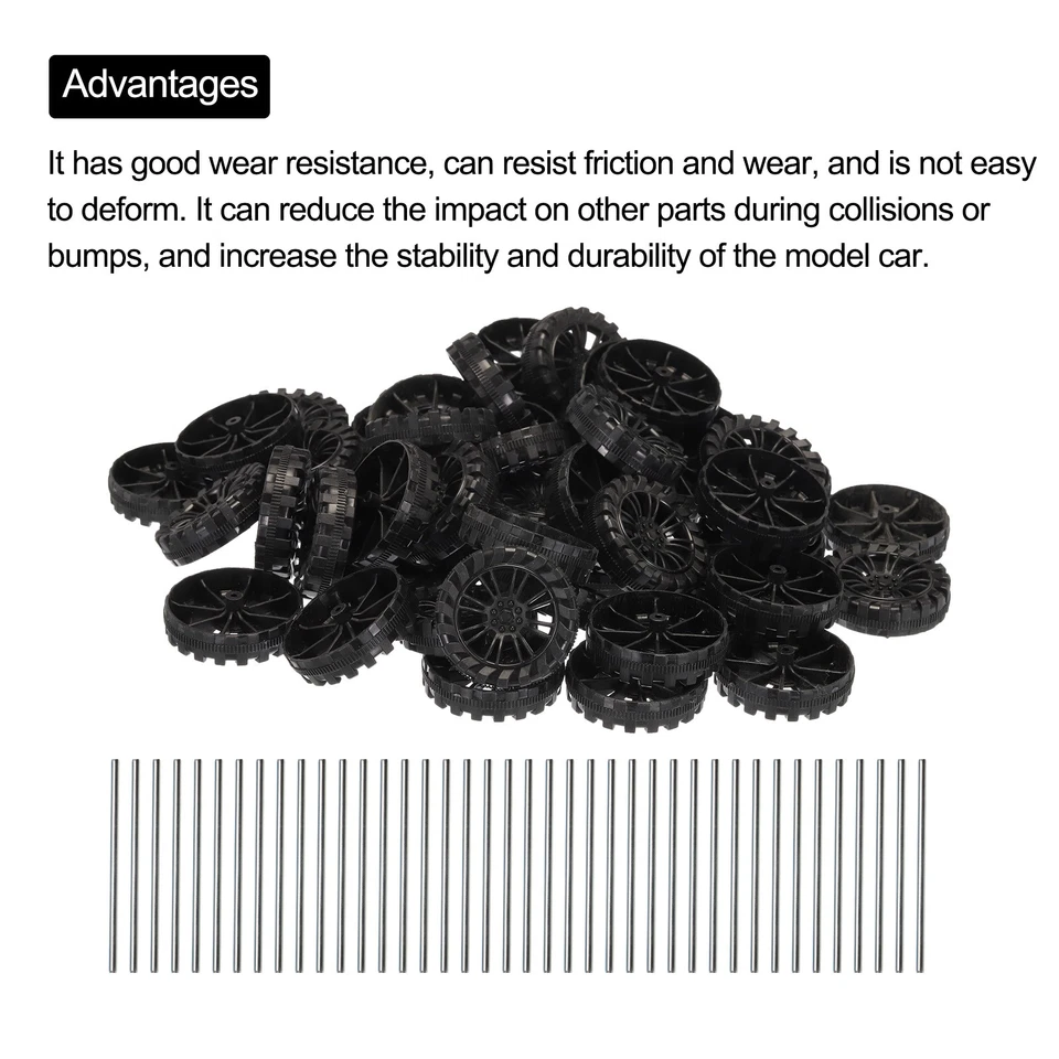 50x Spielzeugautoreifen 40mmx10mm Kunststoffrolle und 2mmx50mm Rundstabachsen #1 - Bild 4 von 4