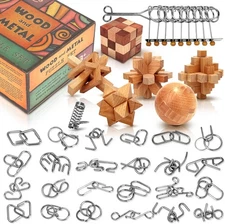 Brain Teaser Wooden Metal Puzzles - Stocking Stuffers Brain Teaser Disentangl...