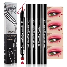 evpct Red Winged Eyeliners Stamp 4 in 1 Stars Flowers Hearts Moon Face Makeup...