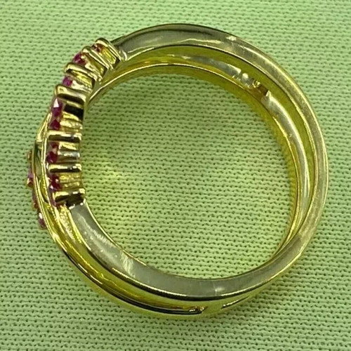 Anillo de boda estilo Art Deco creado en laboratorio diamante rubí para ella oro amarillo de 14 k FN - Imagen 2 de 8