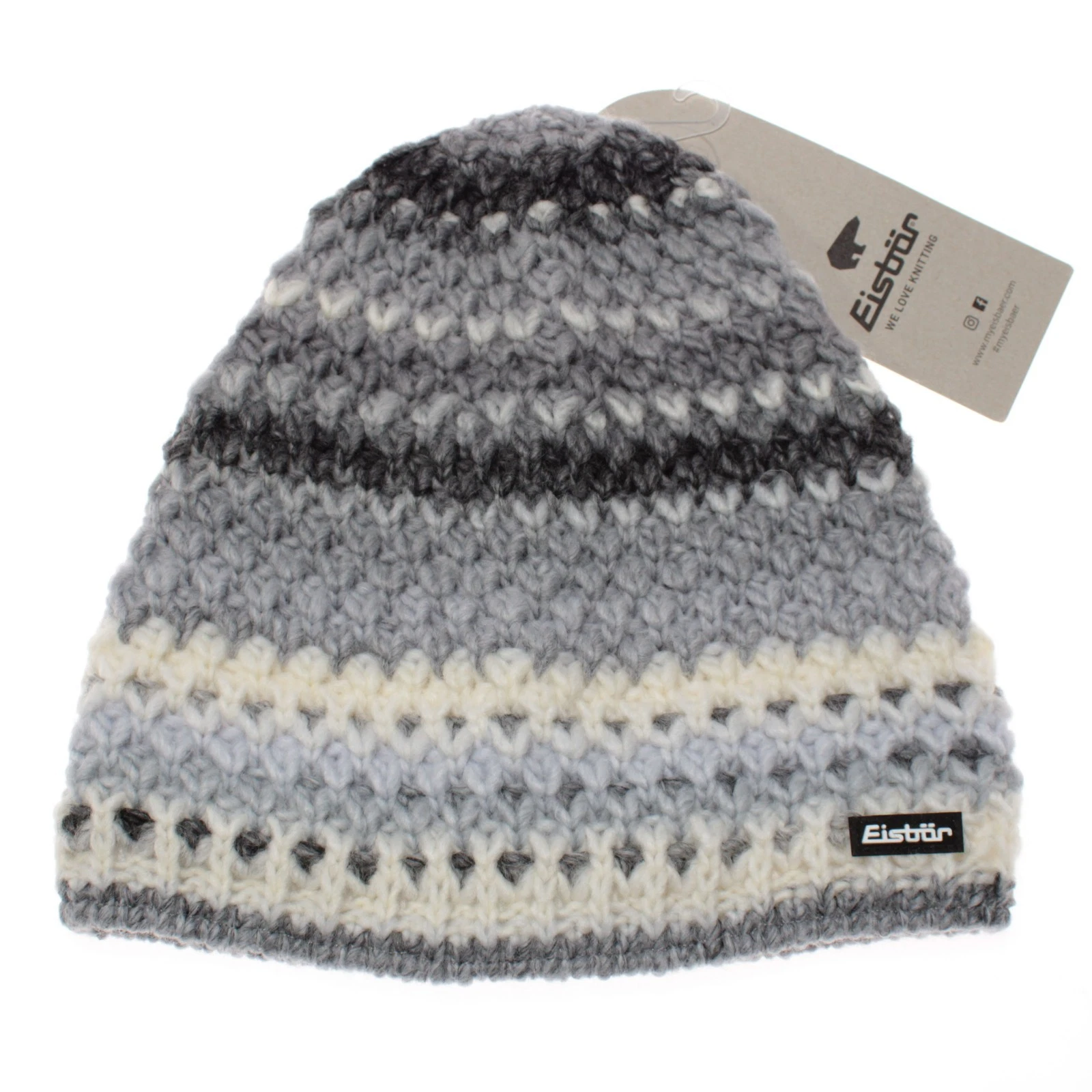 Eisbar NWT Bao Fleece-Lined Knitted Beanie Hat One Size in Gray/Ivory Wool Blend