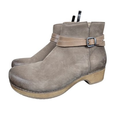 Dansko Brook Taupe Burnished Nubuck Leather Ankle Boots Sz 38 US 7.5 - 8 