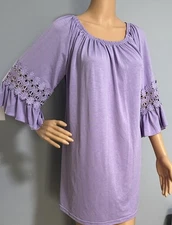 womens blouse Win Win size L-XL ruffle sleeve 3/4 purple tunic top
