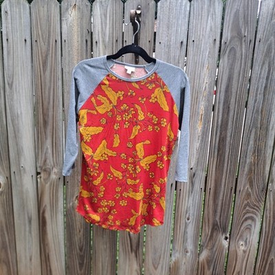 LuLaRoe Randy Shirt 3/4 Sleeve Size Small Red/Gray Floral NWT #4589BMT