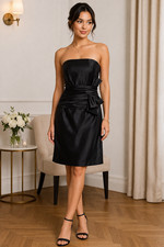 Scott McClintock Dress Womens 12 Black Strapless Ruched Bow Sheath Satin Y2K