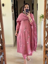 Elegant Pink Floral Embroidered Kurta Set with Dupatta Indian Ethnic Salwar Suit