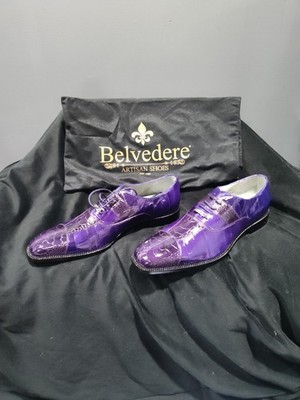 Men Belvedere Mare Genuine Ostrich Eel Leather Lace up Purple Shoes Lace Up 2P7