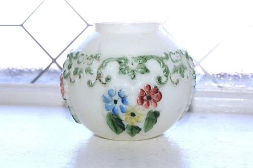 Antique Miniature Oil Lamp Globe Pressed Milk Glass Cosmos