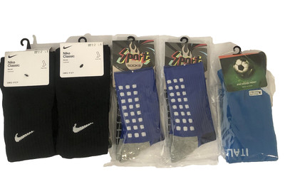 NIKE CLASSIC Socks Men 8-12 Black Cushioned Knee-High SOCCER Dri-Fit + Blue